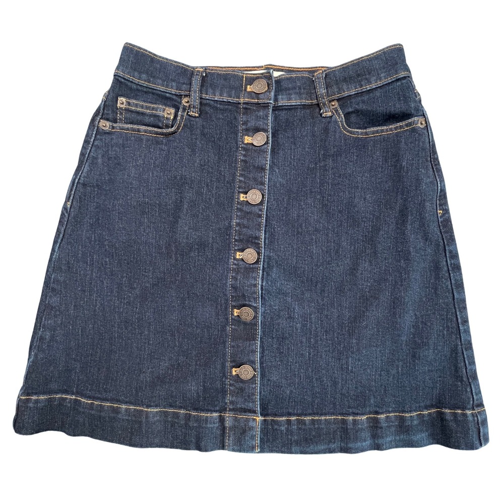 Gap 1969 Womens 0 Retro Button Front A-Line Denim Mini Skirt Dark Indigo Wash